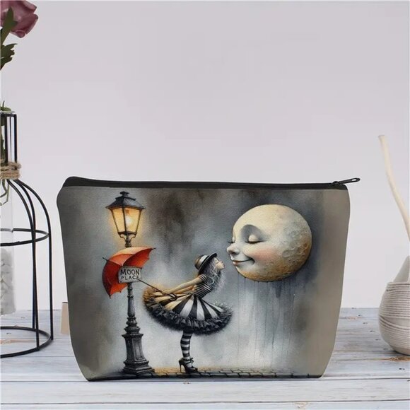 Whimsical Moon Encounter Canvas Cosmetic Bag - Picture 1 of 2